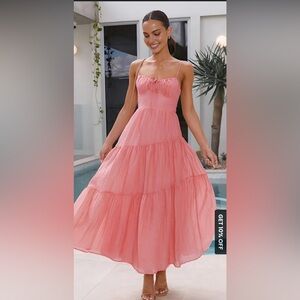 Commense Chiffon Back Smocking Design Tiered Cami Long Dress pink, medium, NWT